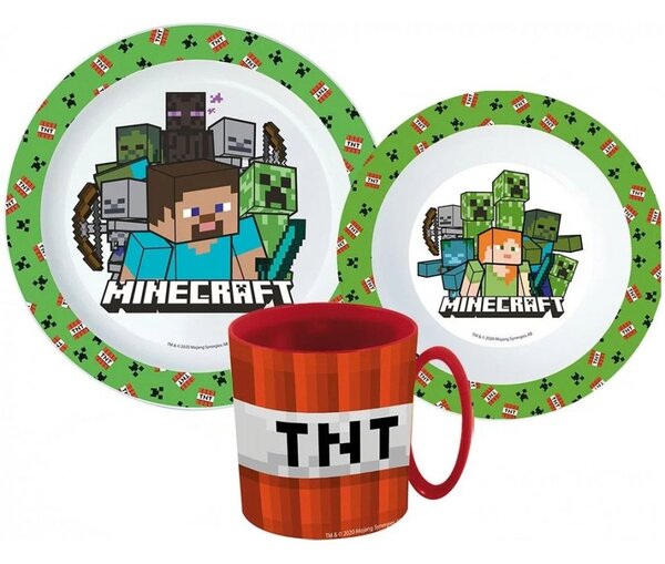 Sada plastového riadu Minecraft s červeným hrnčekom TNT - 3 diely