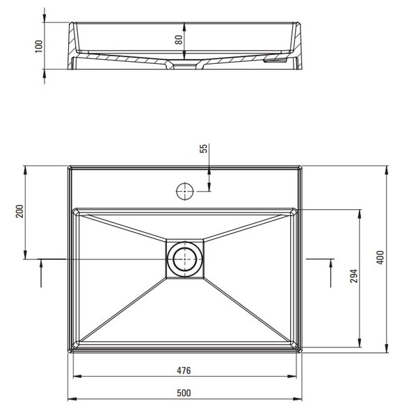 Deante Correo, granitové umývadlo na dosku 500x400x125 mm, antracitová metalíza, DEA-CQR_TU5S