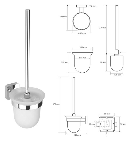 Sapho Sapho, INSIA WC štětka nástěnná, miska mléčné sklo, chrom, IS008