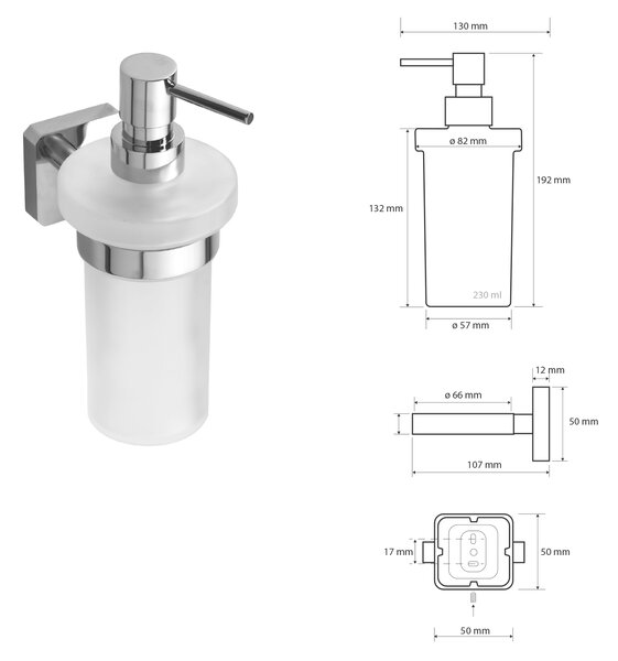 Sapho Sapho, INSIA dávkovač mýdla, mléčné sklo, 230ml, chrom, IS019