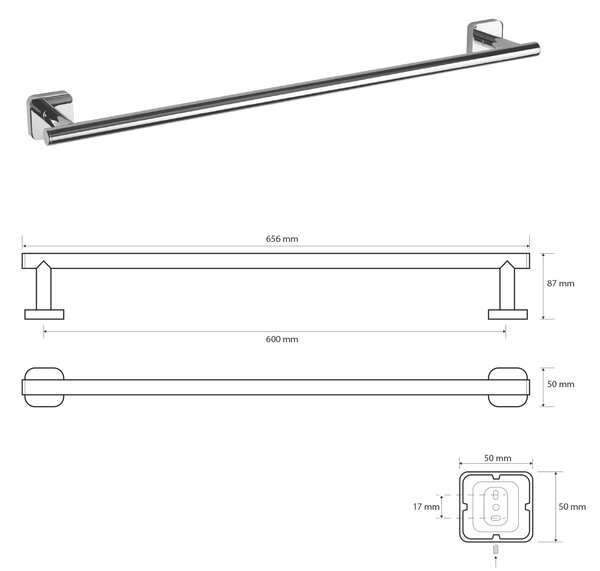 Sapho Sapho, INSIA držiak uterákov 600x87mm, chróm, IS009