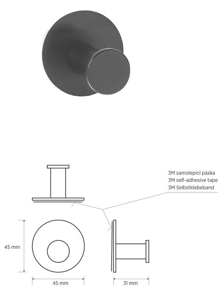 Sapho Sapho, X-ROUND samolepiaci háčik, čierna matná, XR219B