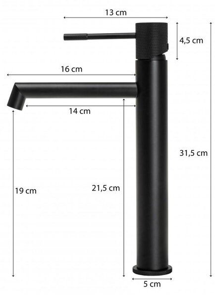 Erga Meri, vysoká umývadlová batéria h-315, čierna matná, ERG-YKA-BU.MERI-36-BLK
