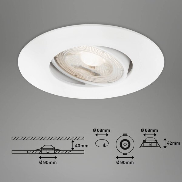 Briloner Prídavné LED svetlo 7602 3ks IP65 3 000 K biela, Biela / opálová, Kúpeľňa, Plast, Zapustené stropné svietidlo