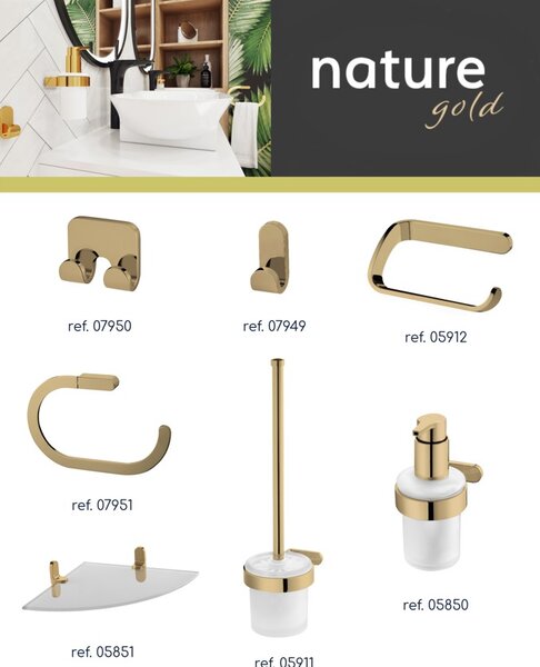 BISK Erga Nature Gold, nástenná WC kefa, zlatá lesklá, ERG-05911