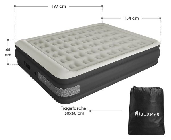 Nafukovacia posteľ s elektrickou pumpou 197x154x45 cm, sivá