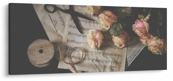 Obraz nôt a ruží (120x50 cm)