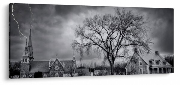 Obraz čiernobielej dediny (120x50 cm)