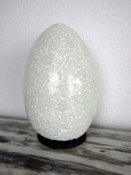 Stolná lampa biela -EGG, ručná práca, mozaika, 30 cm