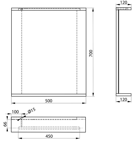 Aqualine Aqualine, KORIN STRIP zrkadlo s LED osvetlením 50x70x12cm, dub platin, KO995S