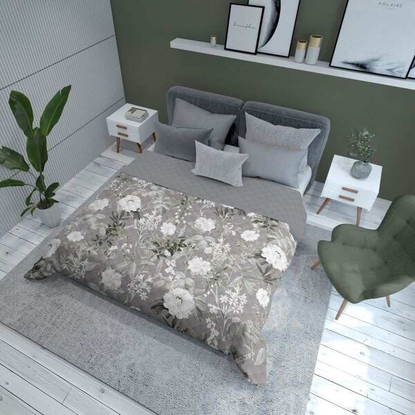 DETEXPOL Prehoz na posteľ Kvety grey Polyester, 170/210 cm