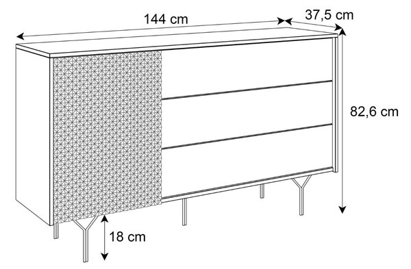 KOMODA KAREEM SO ŠUPLÍKMI ČIERNA 144 cm