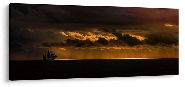Obraz plachetnice pri západe slnka (120x50 cm)