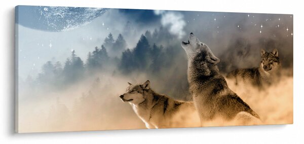 Obraz - vlci vyjúci na mesiac (120x50 cm)