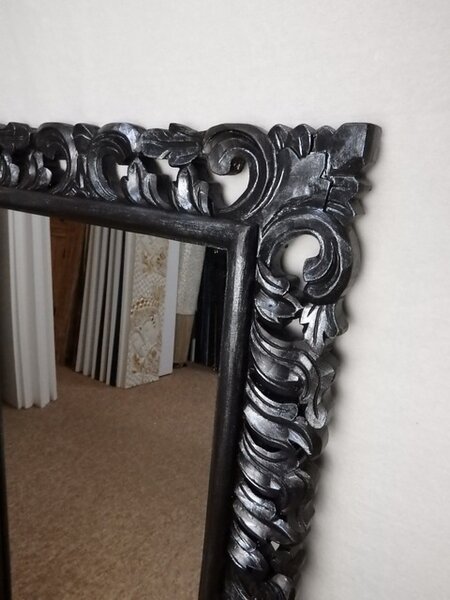 Zrkadlo LUGAR čierne ONYX, 100x60cm, exotické drevo, ručná práca