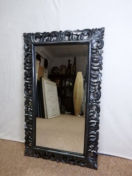 Zrkadlo LUGAR čierne ONYX, 100x60cm, exotické drevo, ručná práca