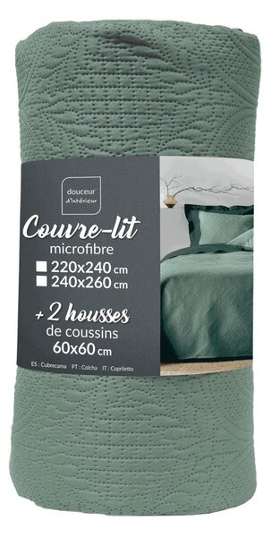 Zelená súprava prikrývky a obliečky na vankúš z mikrovlákna 240x260 cm Romane – douceur d'intérieur