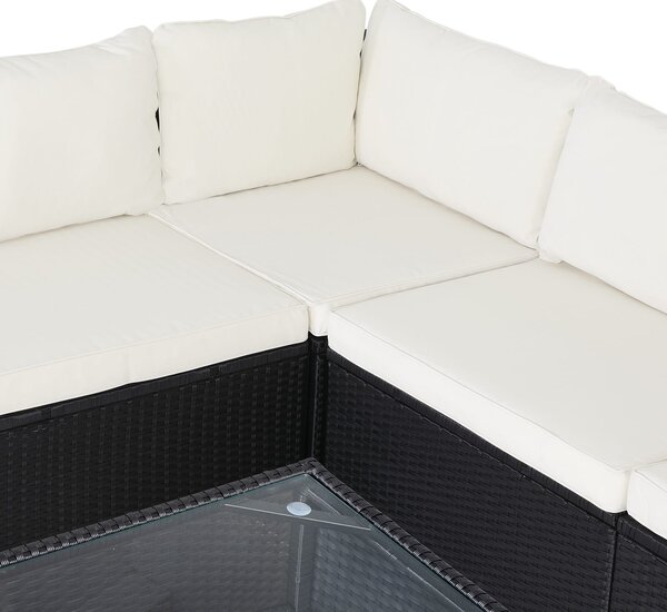 Záhradný ratanový set XXL - čierna/krémové podušky