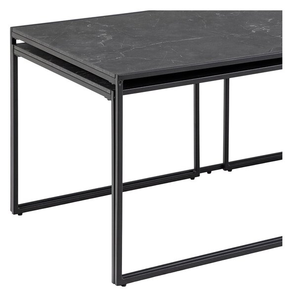 Matne čierne konferenčné stolíky v súprave 3 ks s doskou v dekore mramoru 60x120 cm Infinity – Actona