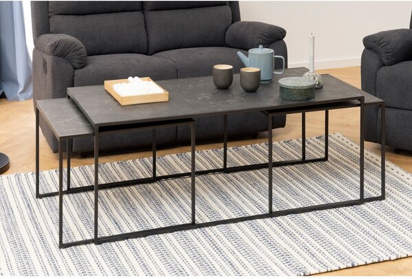 Matne čierne konferenčné stolíky v súprave 3 ks s doskou v dekore mramoru 60x120 cm Infinity – Actona