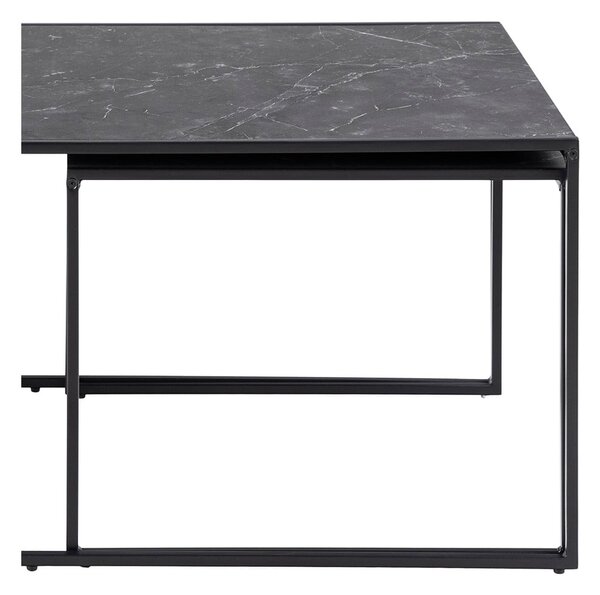 Matne čierne konferenčné stolíky v súprave 3 ks s doskou v dekore mramoru 60x120 cm Infinity – Actona