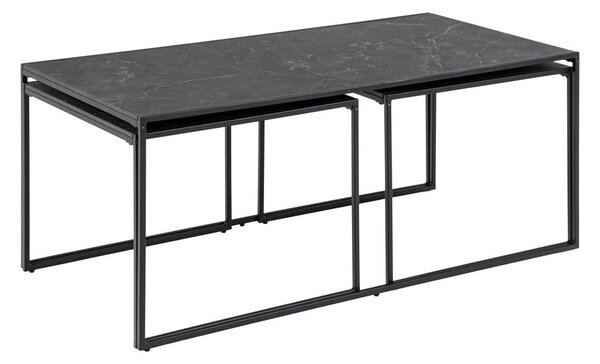 Matne čierne konferenčné stolíky v súprave 3 ks s doskou v dekore mramoru 60x120 cm Infinity – Actona