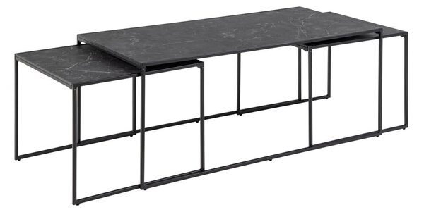 Matne čierne konferenčné stolíky v súprave 3 ks s doskou v dekore mramoru 60x120 cm Infinity – Actona