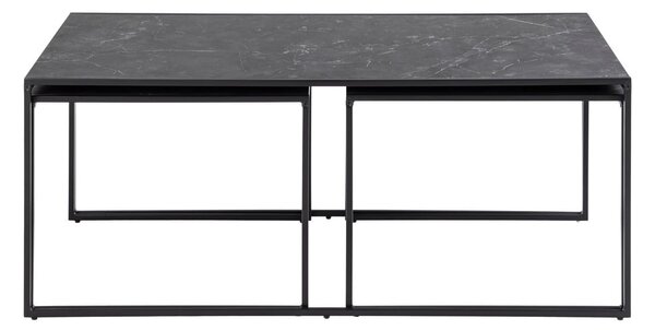 Matne čierne konferenčné stolíky v súprave 3 ks s doskou v dekore mramoru 60x120 cm Infinity – Actona