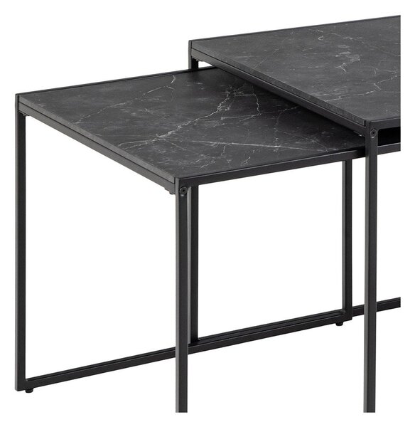 Matne čierne konferenčné stolíky v súprave 3 ks s doskou v dekore mramoru 60x120 cm Infinity – Actona