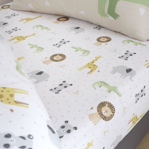 Biela napínacia detská plachta na jednolôžko 90x190 cm Roarsome Animals – Catherine Lansfield