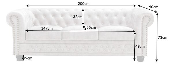 Dizajnová trojsedačka Chesterfield 200 cm šampanský zamat