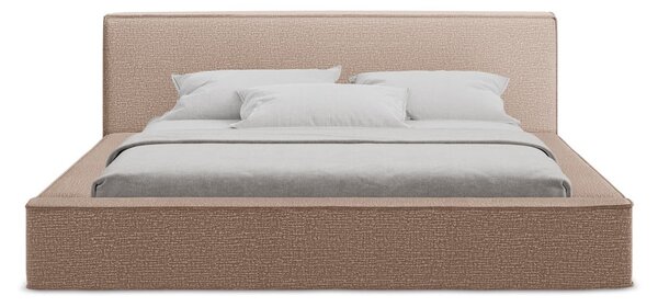 Svetloružová čalúnená dvojlôžková posteľ s úložným priestorom s roštom 180x200 cm Noho – Makamii
