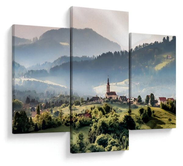 Obraz - dedinka v hmle (90x60 cm)