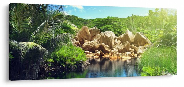 Obraz jazera v Seychelskej džungli (120x50 cm)