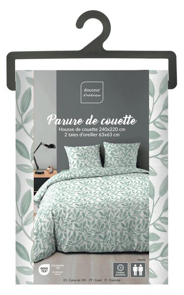 Biele/zelené obliečky na dvojlôžko/predĺžené z mikrovlákna 240x220 cm Sequoia – douceur d'intérieur
