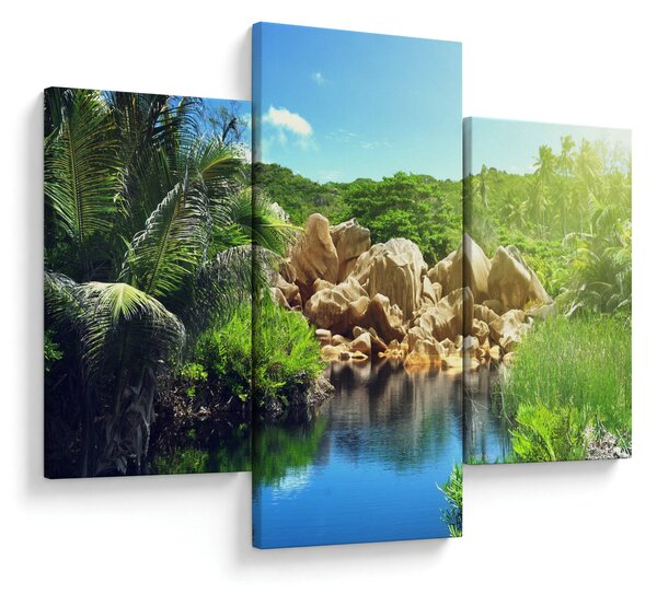 Obraz jazera v Seychelskej džungli (90x60 cm)