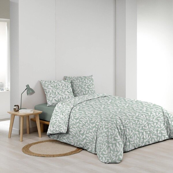 Biele/zelené obliečky na dvojlôžko/predĺžené z mikrovlákna 240x220 cm Sequoia – douceur d'intérieur