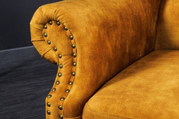 Dizajnové kreslo Chesterfield horčicovo-žltý zamat