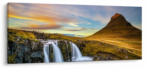 Obraz hory a vodopádov na Islande (120x50 cm)