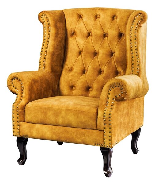 Dizajnové kreslo Chesterfield horčicovo-žltý zamat