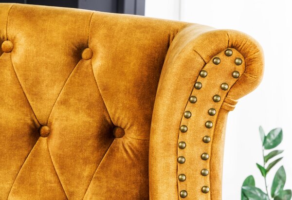 Dizajnové kreslo Chesterfield horčicovo-žltý zamat
