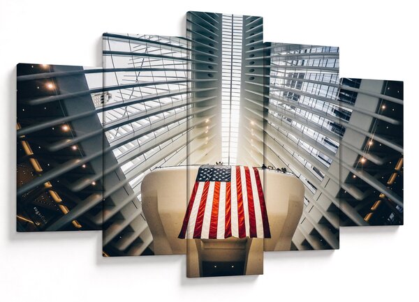 Obraz stavby s vlajkou USA (150x105 cm)