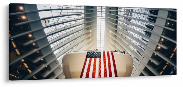 Obraz stavby s vlajkou USA (120x50 cm)