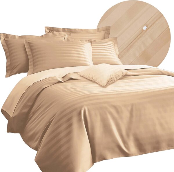 BAMBUSOVÉ OBLIEČKY STRIPE BEIGE 160X200 CM, 2KS 70X80 CM, 4 KS 40X40 CM BÉŽOVÉ