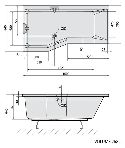 Polysan Polysan, VERSYS L asymetrická vaňa 160x84x70x47cm, biela, 14611