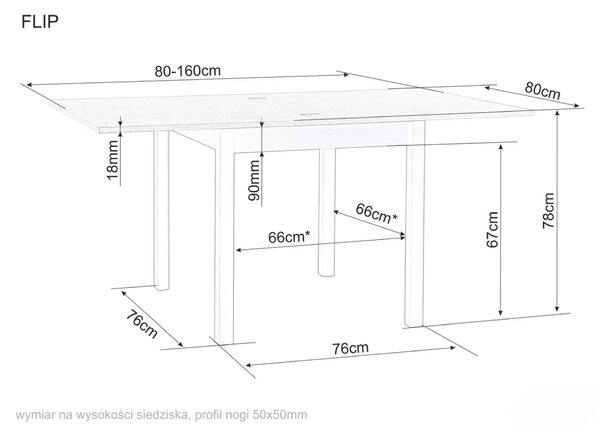 Rozkladací jedálenský stôl FLIP 80(160)X80 cm, dub Cremona Torro/kašmír