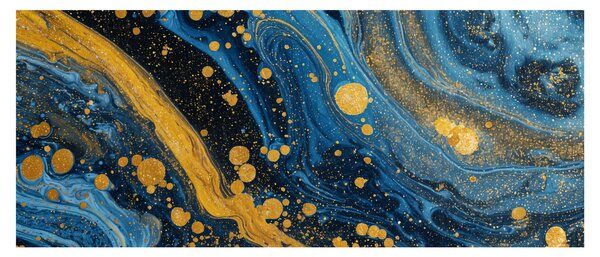 Obraz - Modrá abstrakcia so zlatom (120x50 cm)
