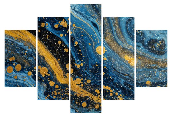 Obraz - Modrá abstrakcia so zlatom (150x105 cm)