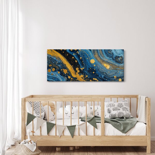 Obraz - Modrá abstrakcia so zlatom (120x50 cm)