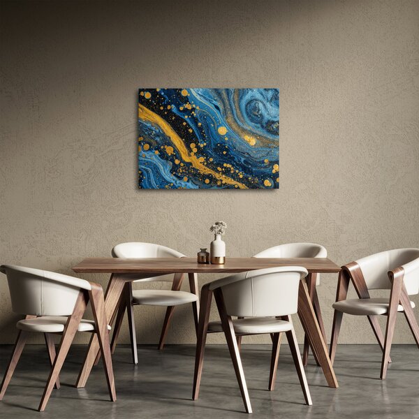 Obraz - Modrá abstrakcia so zlatom (70x50 cm)